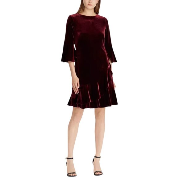 Lauren Ralph Lauren Velvet Dress Red Women's Plus Size 16 - Picture 2 of 9